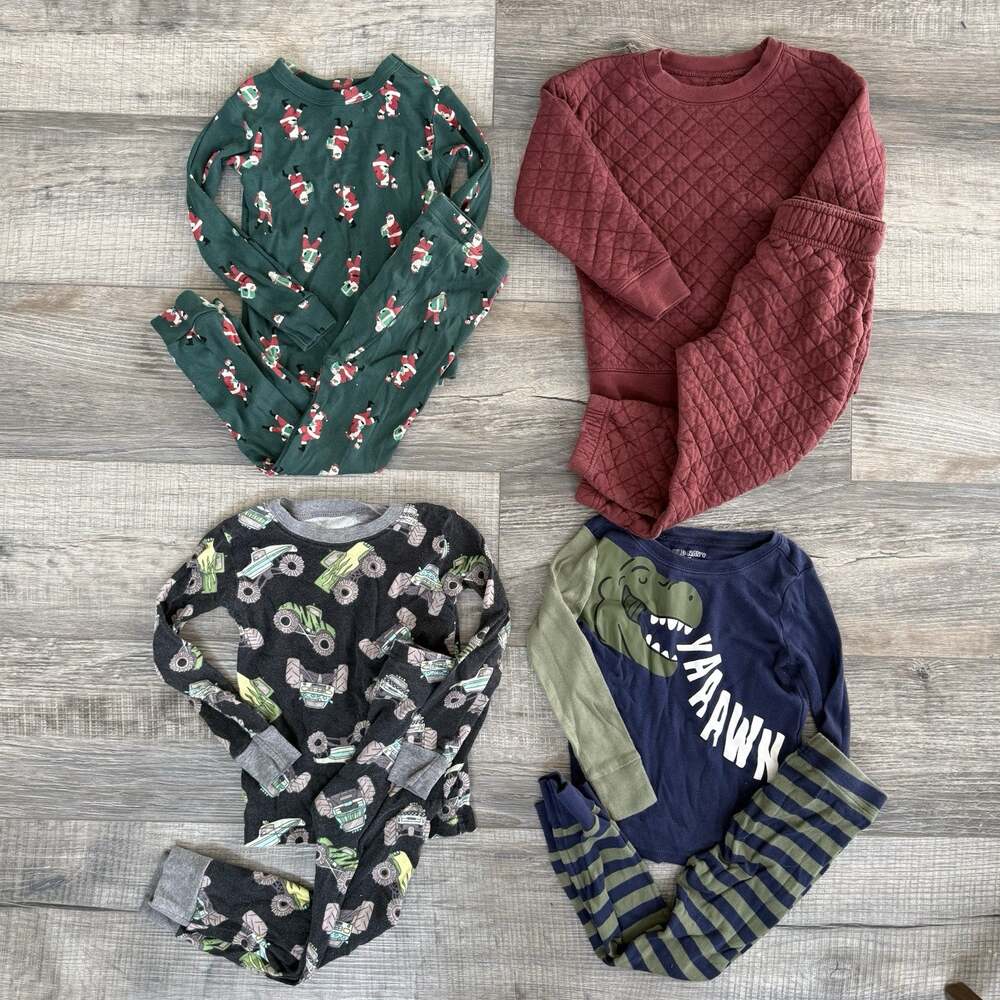 Lot 4 Toddler Boy Pajama Set 3T Dinosaurs Monster Truck Santa Christmas Quilted
